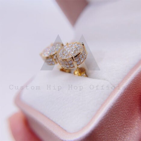 men fashion design 10k gold round iced out pave stud earrings screw back hip hop style - Image 5