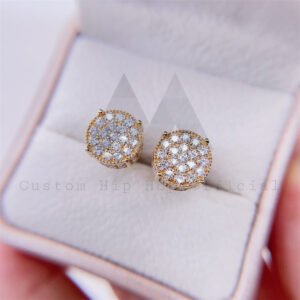 men fashion design 10k gold round iced out pave stud earrings screw back hip hop style - Image 6