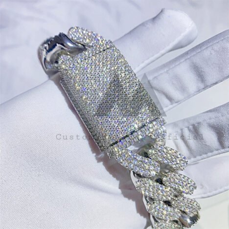 Solid Silver 925 White Gold 23MM Thick Heavy Solid VVS Miami Cuban Link Chain - Image 3