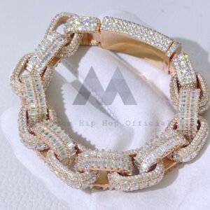 15MM Iced Moissanite Rose Gold Hermes Bracelet - Luxury Box Link