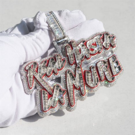 Hip Hop Rapper Chain Iced Out VVS Moissanite Baguette Cut Diamond Real Hasta La Mure Pendant - Image 4