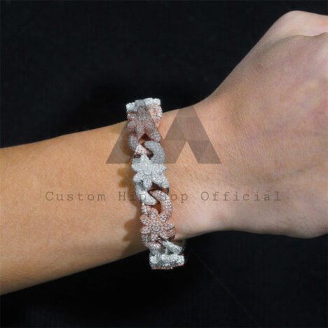 18MM Moissanite Diamond Cuban Bracelet, Rose & White Gold Plated 925 Silver, Hip Hop Jewelry - Image 2