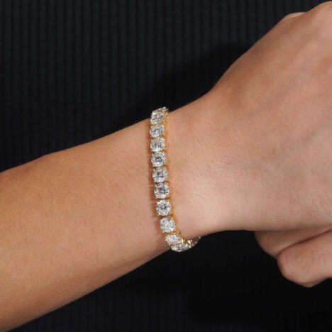 Men's 10K Solid Gold 5MM Moissanite Tennis Bracelet - Hip Hop Style Jewelry - Image 4