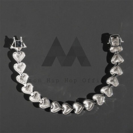 Men's 13MM Solid Silver Moissanite Bracelet - Hip Hop Heart Link Style - Image 3