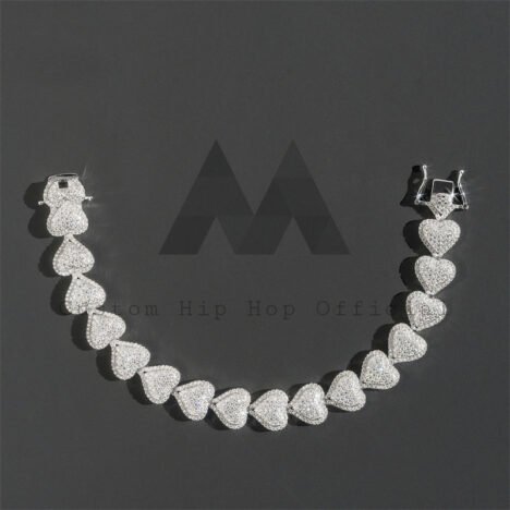 Men's 13MM Solid Silver Moissanite Bracelet - Hip Hop Heart Link Style - Image 4