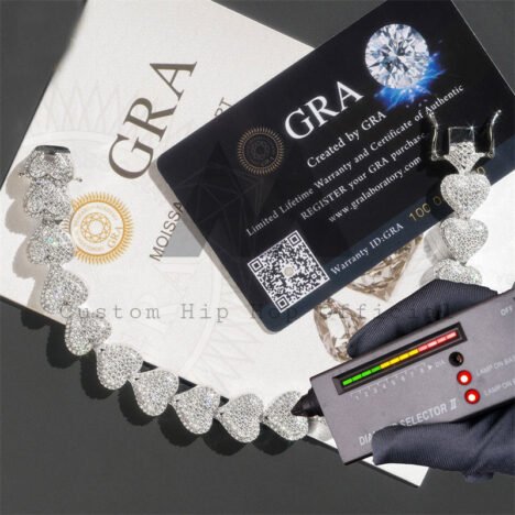 Men's 13MM Solid Silver Moissanite Bracelet - Hip Hop Heart Link Style - Image 5