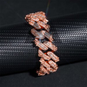 20MM Moissanite Cuban Bracelet Rose Gold Plated Hip Hop Jewelry - Image 4