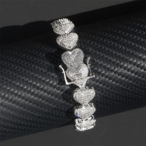 Men's 13MM Solid Silver Moissanite Bracelet - Hip Hop Heart Link Style - Image 2