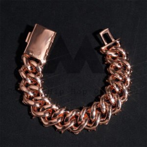 20MM Moissanite Cuban Bracelet Rose Gold Plated Hip Hop Jewelry - Image 6