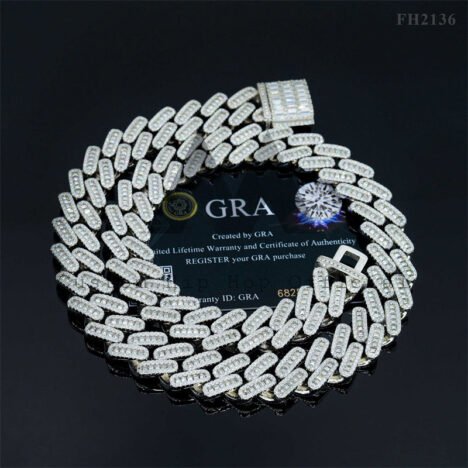 Iced Out VVS Moissanite Diamond Cuban Link Chain 18MM Baguette for Men, Hip Hop