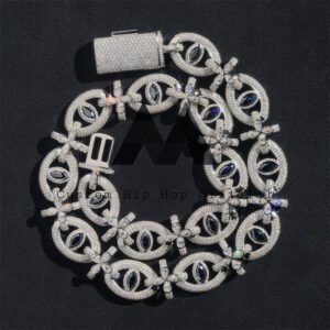 18MM Sapphire Moissanite Evil Eye Chain, Sterling Silver Iced Out Hip Hop Jewelry - Image 2