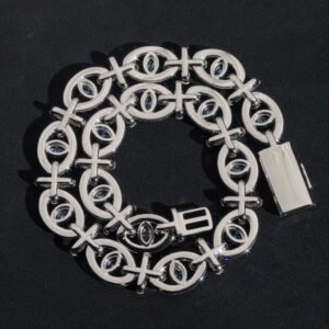 18MM Sapphire Moissanite Evil Eye Chain, Sterling Silver Iced Out Hip Hop Jewelry - Image 3