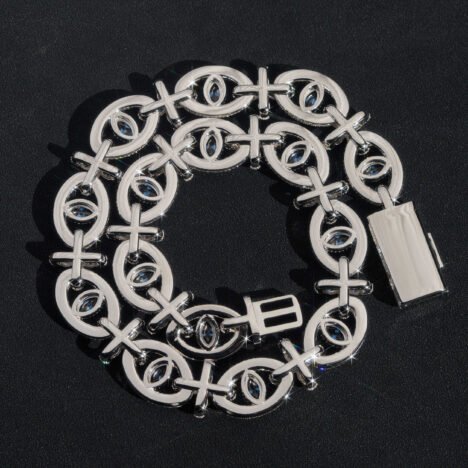 18MM Sapphire Moissanite Evil Eye Chain, Sterling Silver Iced Out Hip Hop Jewelry - Image 3