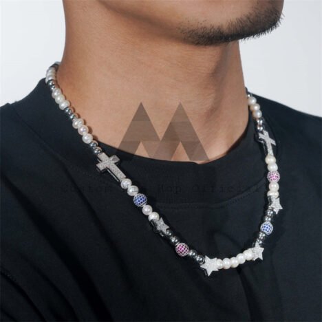 925 Sterling Silver Iced Out 8MM Moissanite Diamond Cross Charm Disc Rosary Ball Chain - Image 4