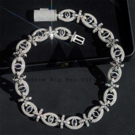 18MM Sapphire Moissanite Evil Eye Chain, Sterling Silver Iced Out Hip Hop Jewelry - Image 4
