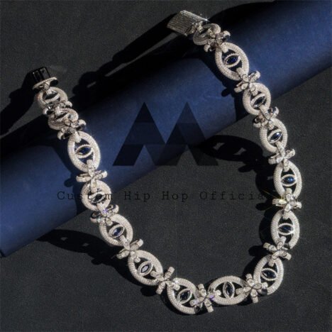 18MM Sapphire Moissanite Evil Eye Chain, Sterling Silver Iced Out Hip Hop Jewelry - Image 5