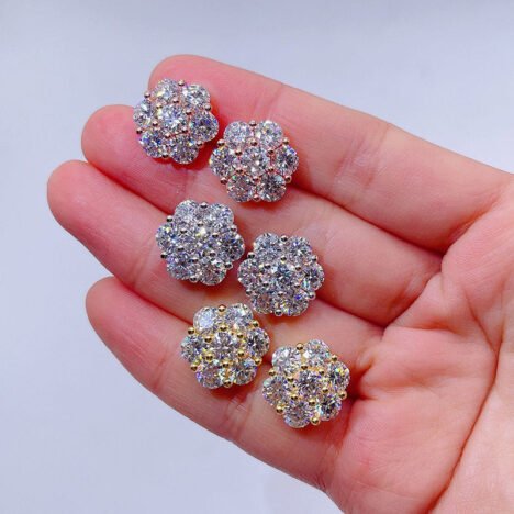 VVS Moissanite Cluster Flower Stud Earrings 8MM-15MM Screw Back Hip Hop - Image 2