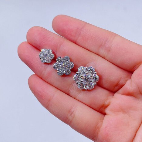 VVS Moissanite Cluster Flower Stud Earrings 8MM-15MM Screw Back Hip Hop - Image 3