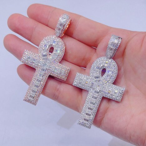 Sterling Silver Baguette Cut Moissanite Cross Pendant - Hip Hop Jewelry