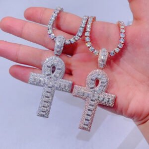 Sterling Silver Baguette Cut Moissanite Cross Pendant - Hip Hop Jewelry - Image 3