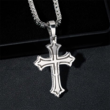 Tiffany Blue Moissanite Tennis Chain With Matching Cross Pendant Sterling Silver 925 Iced Out - Image 3