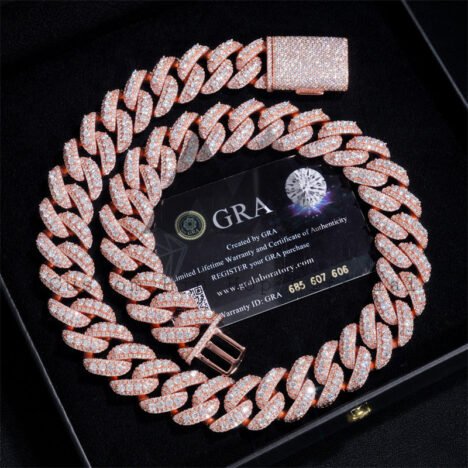 Hip Hop Men Necklace 18MM Three Rows Design Fully Iced Moissanite Cuban Link Chain Necklace