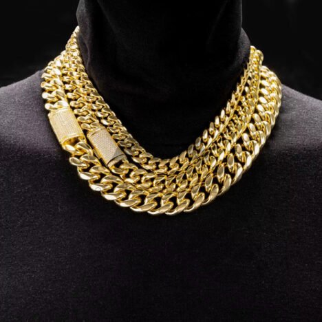 8MM-14MM Stainless Steel Cuban Chain with Moissanite Clasp Hip Hop Jewelry