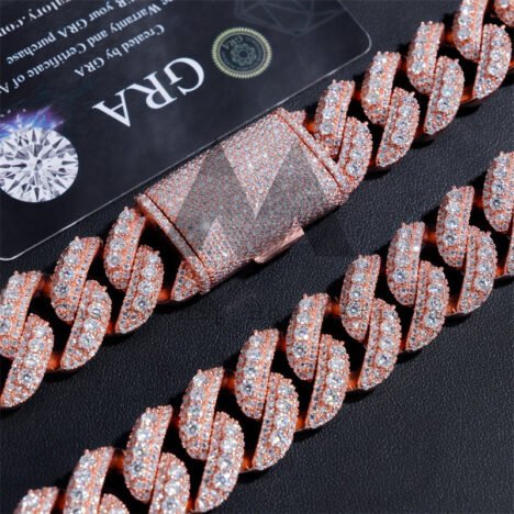 Hip Hop Men Necklace 18MM Three Rows Design Fully Iced Moissanite Cuban Link Chain Necklace - Image 3