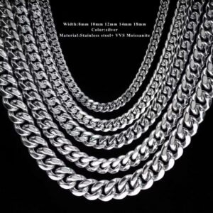 8MM-14MM Stainless Steel Cuban Chain with Moissanite Clasp Hip Hop Jewelry - Image 4