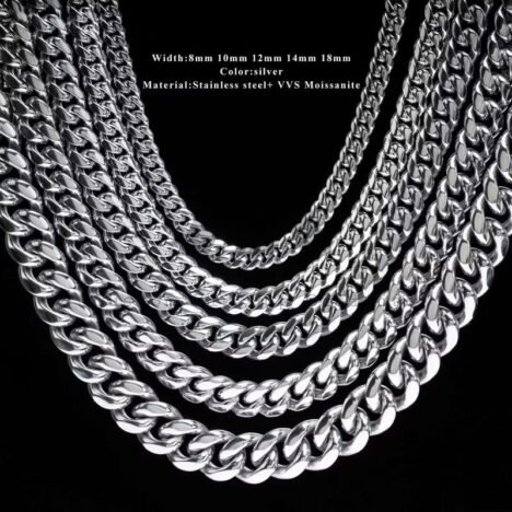 8MM-14MM Stainless Steel Cuban Chain with Moissanite Clasp Hip Hop Jewelry - Image 4