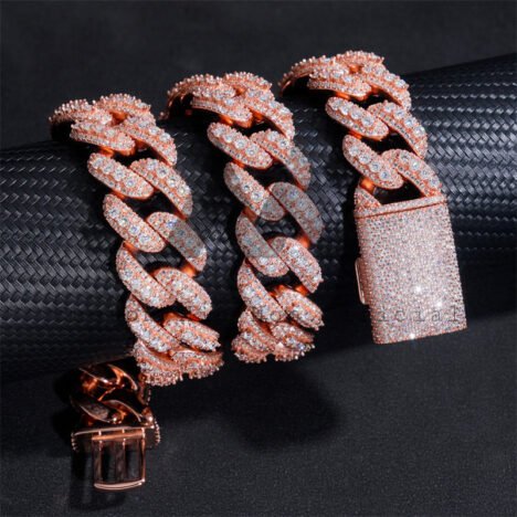 Hip Hop Men Necklace 18MM Three Rows Design Fully Iced Moissanite Cuban Link Chain Necklace - Image 4