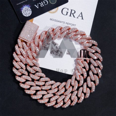 Hip Hop Men Necklace 18MM Three Rows Design Fully Iced Moissanite Cuban Link Chain Necklace - Image 5