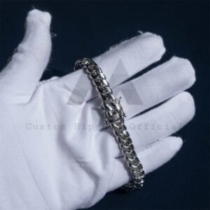 8MM 999 Silver Cuban Bracelet Iced Rectangle Bar - Hip Hop Jewelry - Image 2