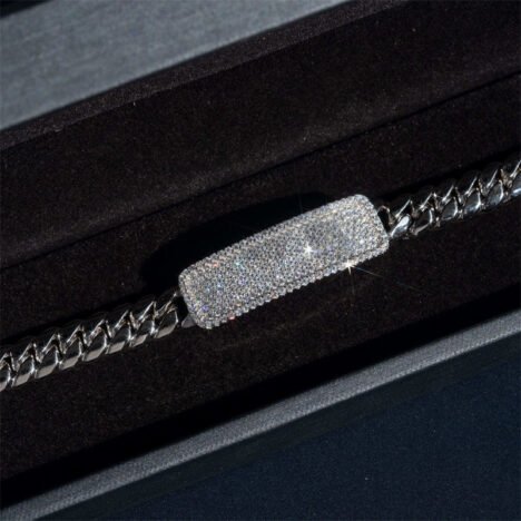 8MM 999 Silver Cuban Bracelet Iced Rectangle Bar - Hip Hop Jewelry - Image 4