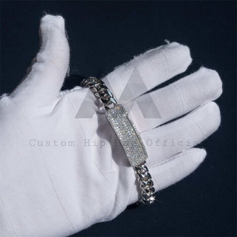 8MM 999 Silver Cuban Bracelet Iced Rectangle Bar - Hip Hop Jewelry