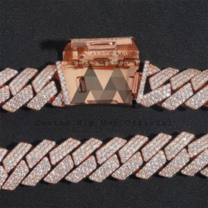 18MM Rose Gold Plated Silver Cuban Link Chain | Moissanite Hip Hop Necklace - Image 2