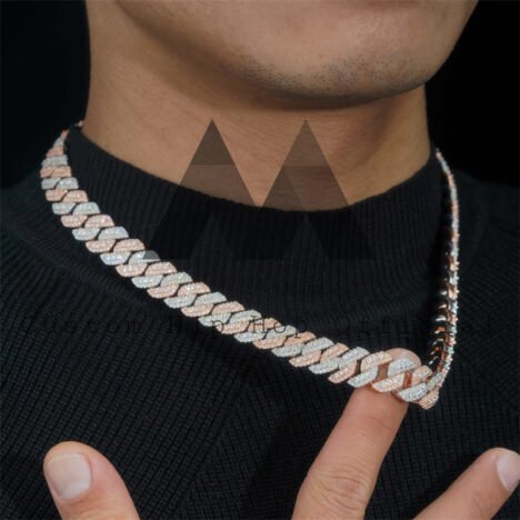 13mm Rose Gold Two-Tone Iced Out Moissanite Cuban Chain | Hip Hop Jewelry - Image 3