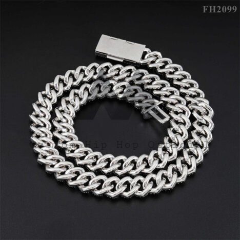 12MM Flower Setting Moissanite Cuban Link Chain Hip Hop Iced Out 925 Silver - Image 3