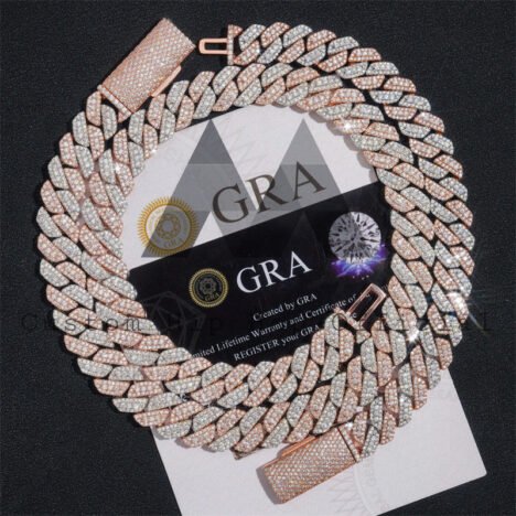 13mm Rose Gold Two-Tone Iced Out Moissanite Cuban Chain | Hip Hop Jewelry