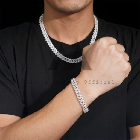 10MM Iced Moissanite Diamond Cuban Chain & Bracelet Set - Hip Hop Jewelry - Image 4