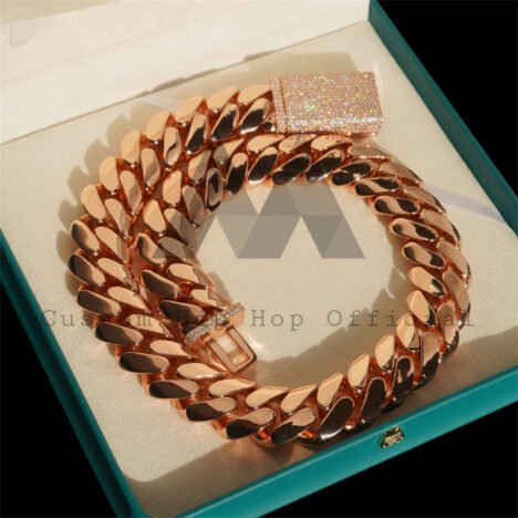 18K Rose Gold Plated 999 Silver Cuban Chain with Moissanite Lock - Hip Hop Jewelry - Image 4