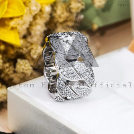 Iced Out Cuban Link Ring With Moissanite Diamonds For Men 925 Silver Pass Diamond Tester - Image 4