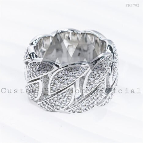 Iced Out Cuban Link Ring With Moissanite Diamonds For Men 925 Silver Pass Diamond Tester - Image 5