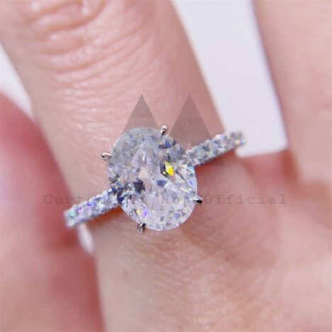 GRA Certificated 925 Silver 10K 14K 18K Gold Classic 4 Prongs Setting Oval Cut Moissanie Diamond Ring - Image 5