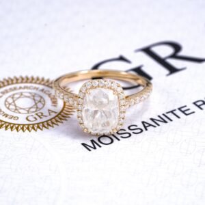 VVS Moissanite Diamond Halo Style Cushion Cut Engagement Ring 10K 14K 18K Real Gold - Image 4
