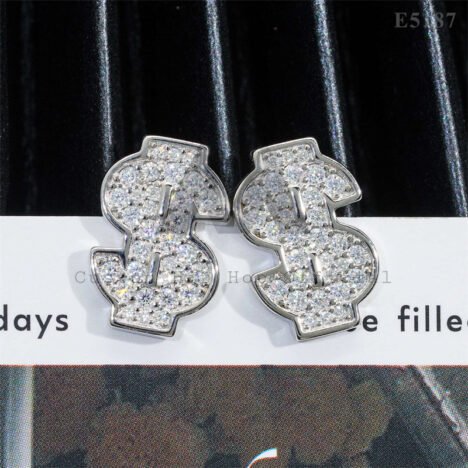 Men's 925 Sterling Silver Moissanite Dollar Earrings - Iced Out Hip Hop Jewelry - Image 2