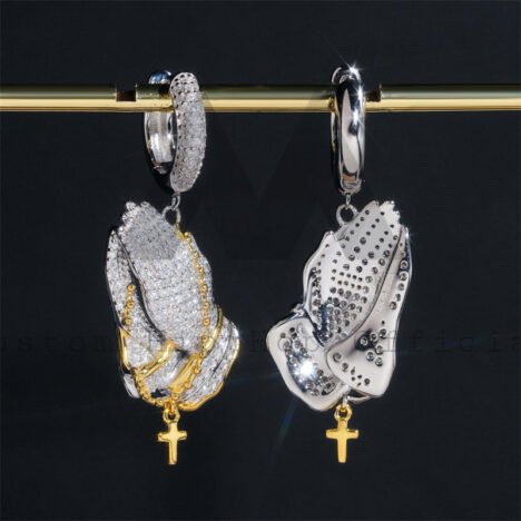 Iced Out Moissanite Diamond Hoop Earrings 925 Silver, White & Yellow Gold - Image 3