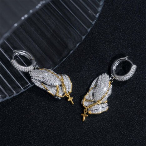Iced Out Moissanite Diamond Hoop Earrings 925 Silver, White & Yellow Gold - Image 5