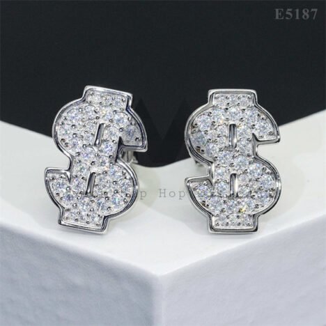 Men's 925 Sterling Silver Moissanite Dollar Earrings - Iced Out Hip Hop Jewelry