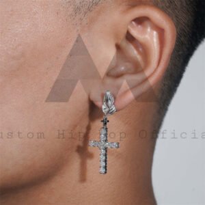 Gra Certificated 925 Silver Men Iced Out Moissanite Cross Earrings Praying Hands - Image 3